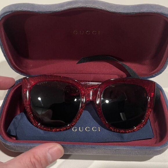 Gucci Glitter Round Frame Sunglasses GG0142SA Red - Picture 3 of 11